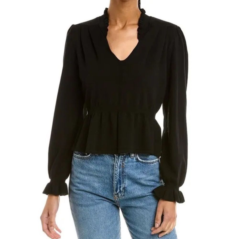 Ba&sh Seoul‎ Peplum Sweater Black V-Neck Women’s Small